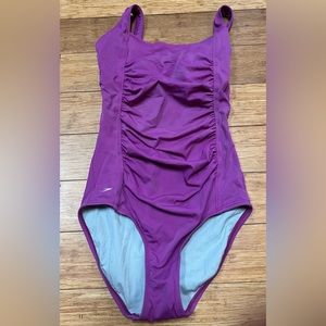 Women’s Speedo One Piece Swimsuit Tummy Control Ruche pink Medium/10 underwire